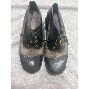 Vintage 90s Shoes Men's Size 12 Two Tone Leather Loafer Heel Lace up Brown